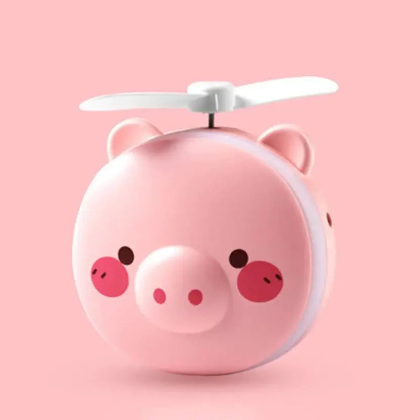 Cute Pig LED Mirror + USB Pocket Fan – Fill Light Makeup Mirror for Travel & Daily Touch‑Ups