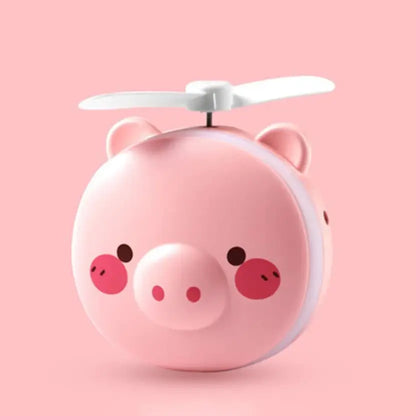 Cute Pig LED Mirror + USB Pocket Fan – Fill Light Makeup Mirror for Travel & Daily Touch‑Ups