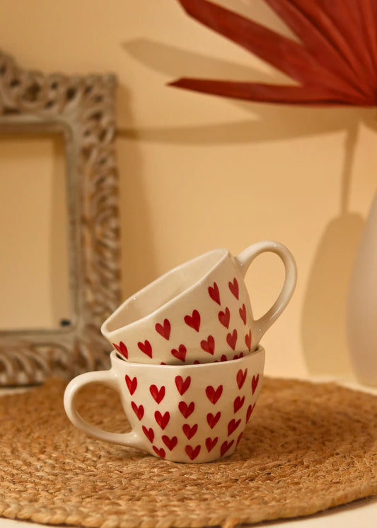 Handcrafted Ceramic Heart Mug + ‘All Heart’ Dessert Plate Set – Cute Gift for Couples & Coffee Lovers