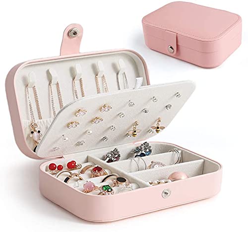 PU Leather Jewellery Organizer Box (Pink) – Compact Travel Case for Rings, Earrings & Necklaces