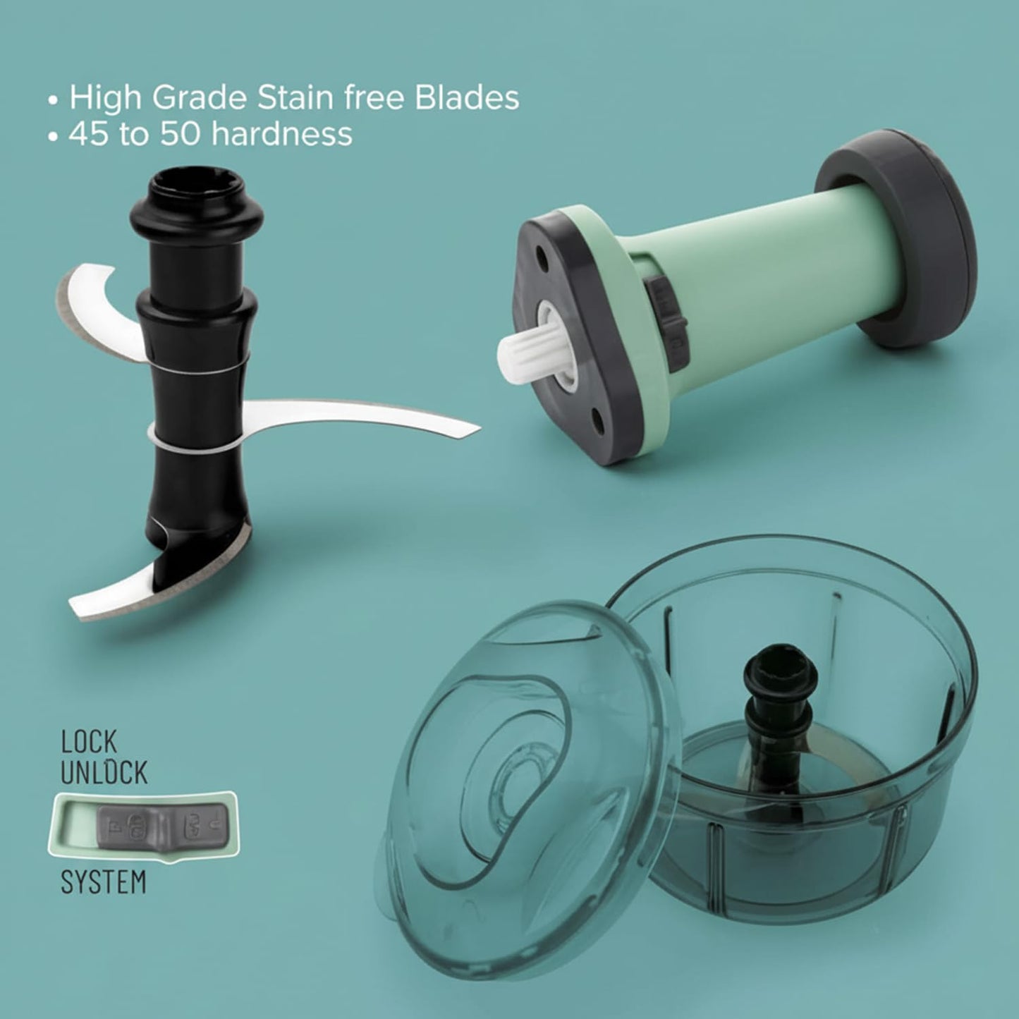 800ml Handheld Food Chopper (3 Stainless Steel Blades) – Quick Veg, Onion & Nuts Prep Tool