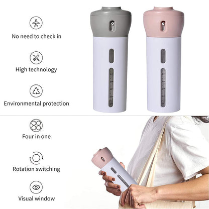 4‑in‑1 Travel Dispenser Bottle – Refillable Toiletry Container for Shampoo, Lotion, Gel & Wash