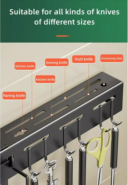 Cutlery Kitchen Rack (Black) – Wall‑Mount Utensil & Knife Holder for Space‑Saving Storage