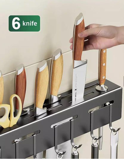 Cutlery Kitchen Rack (Black) – Wall‑Mount Utensil & Knife Holder for Space‑Saving Storage