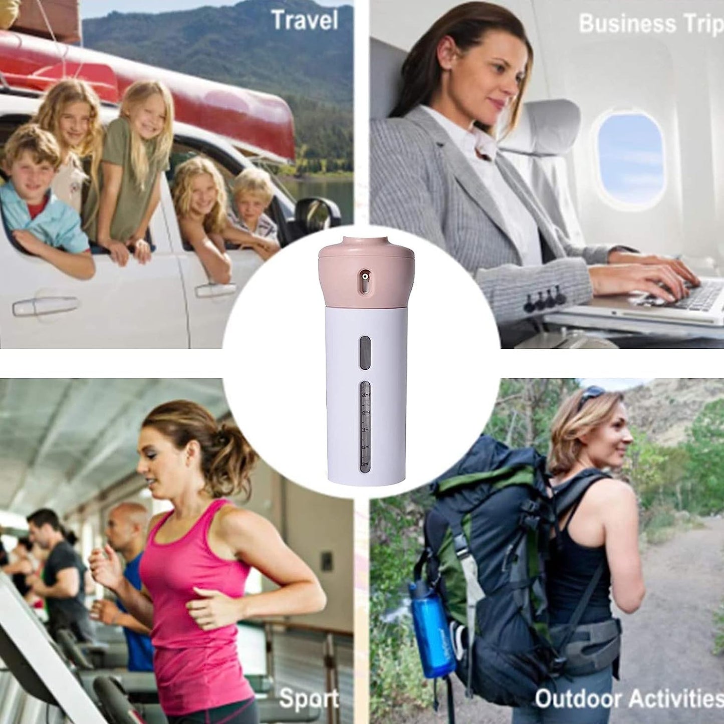 4‑in‑1 Travel Dispenser Bottle – Refillable Toiletry Container for Shampoo, Lotion, Gel & Wash