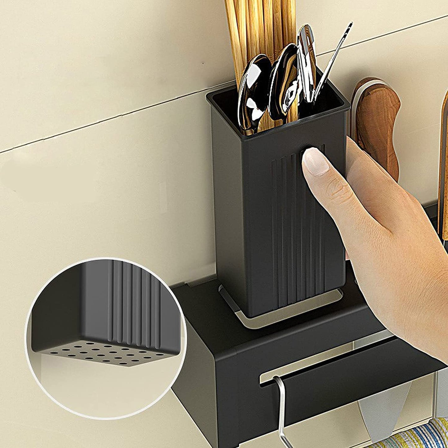 Cutlery Kitchen Rack (Black) – Wall‑Mount Utensil & Knife Holder for Space‑Saving Storage