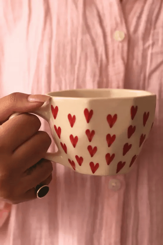 Handcrafted Ceramic Heart Mug + ‘All Heart’ Dessert Plate Set – Cute Gift for Couples & Coffee Lovers