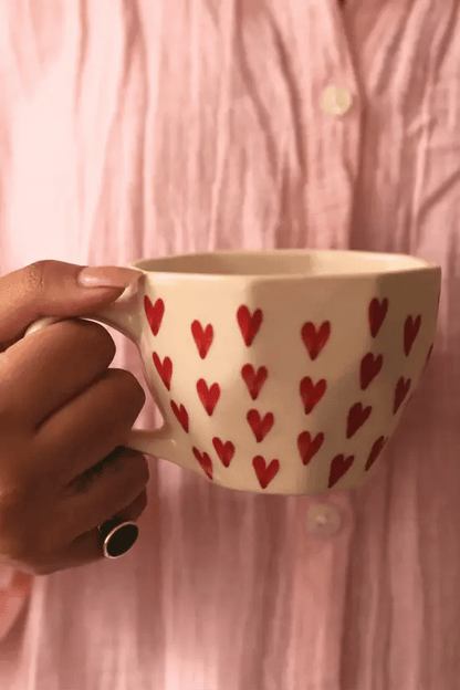 Handcrafted Ceramic Heart Mug + ‘All Heart’ Dessert Plate Set – Cute Gift for Couples & Coffee Lovers